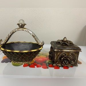 Combo deal: Metal design basket and jewelry box or holder